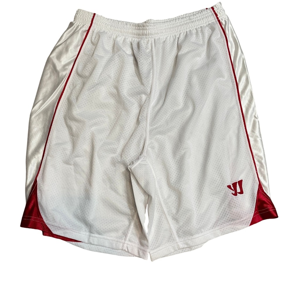 Warrior‎ Large MMA Shorts White Red Trim Elastic Waist Pull On 100% Polyester